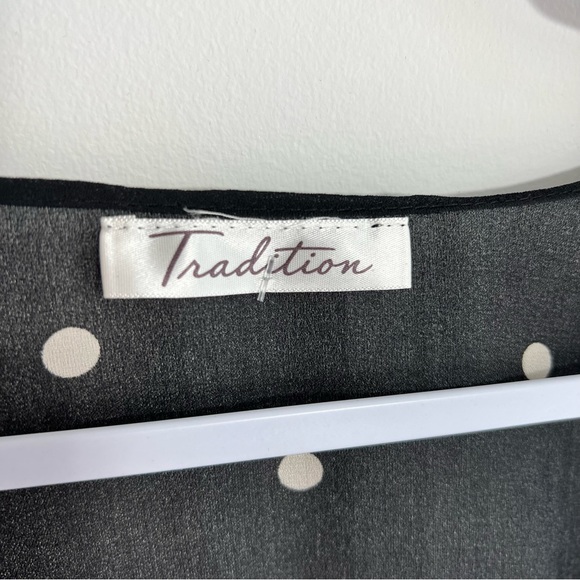 TRADITION | Sheer Black Polka Dot Cropped Tie-Front Blouse - Picture 5 of 5